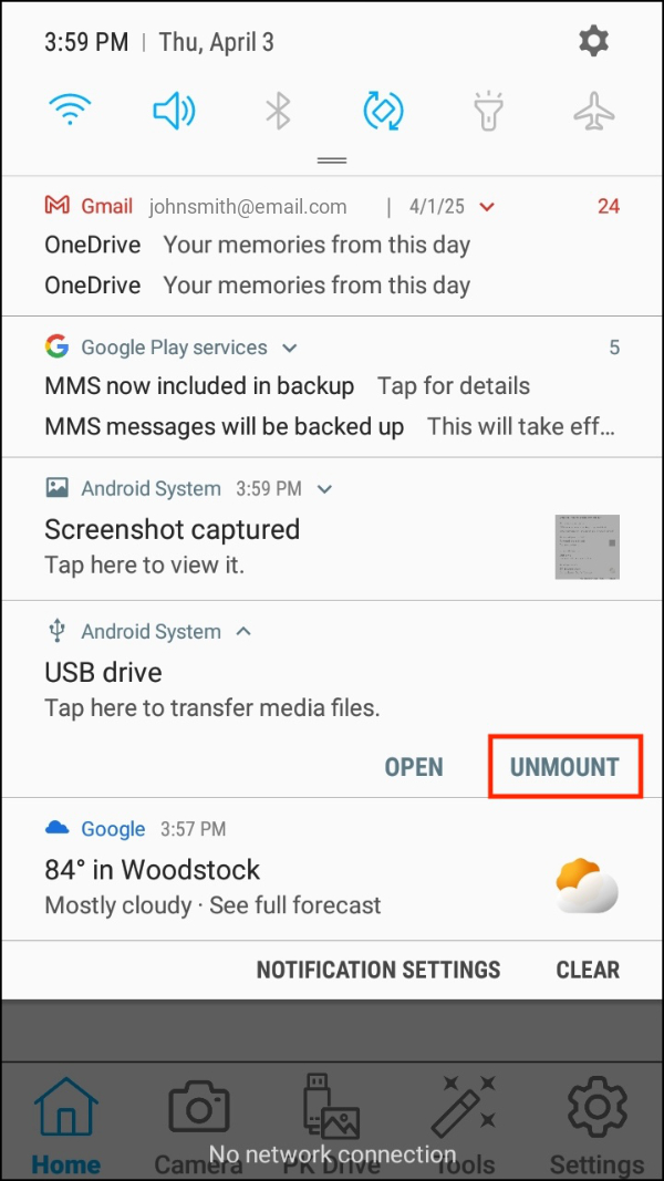 Notifications > USB drive Open > Unmount.jpg