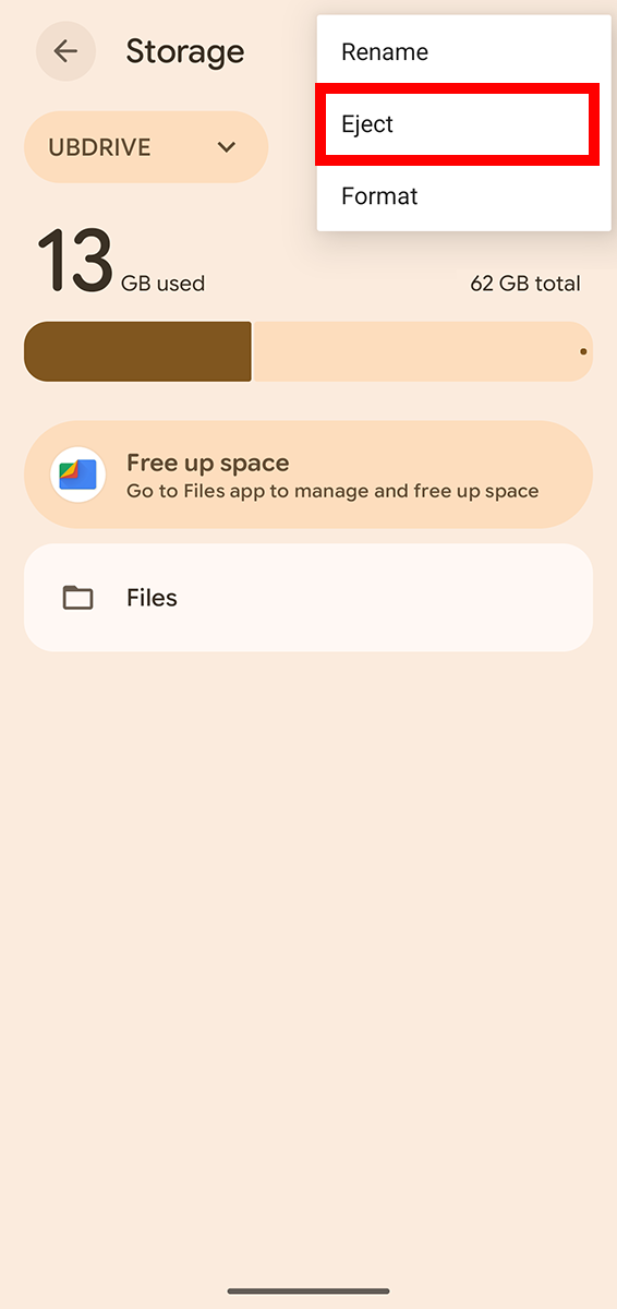More menu with Eject highlighted