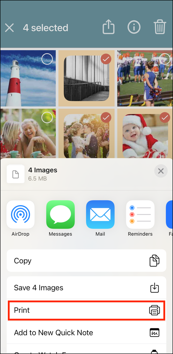 Share Menu > Print
