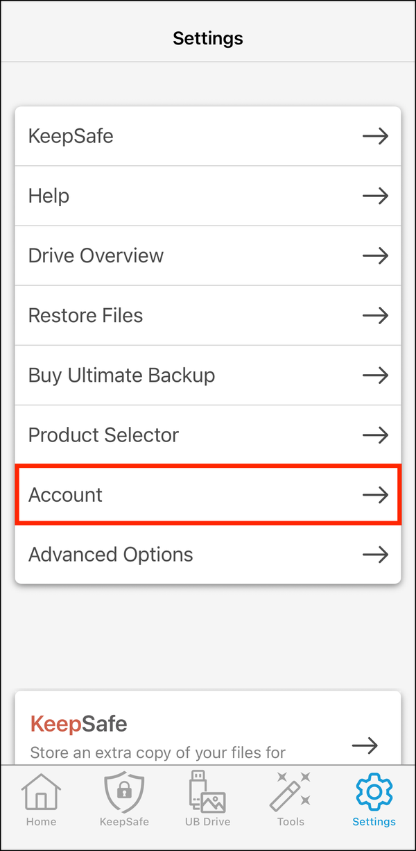 Settings > Account