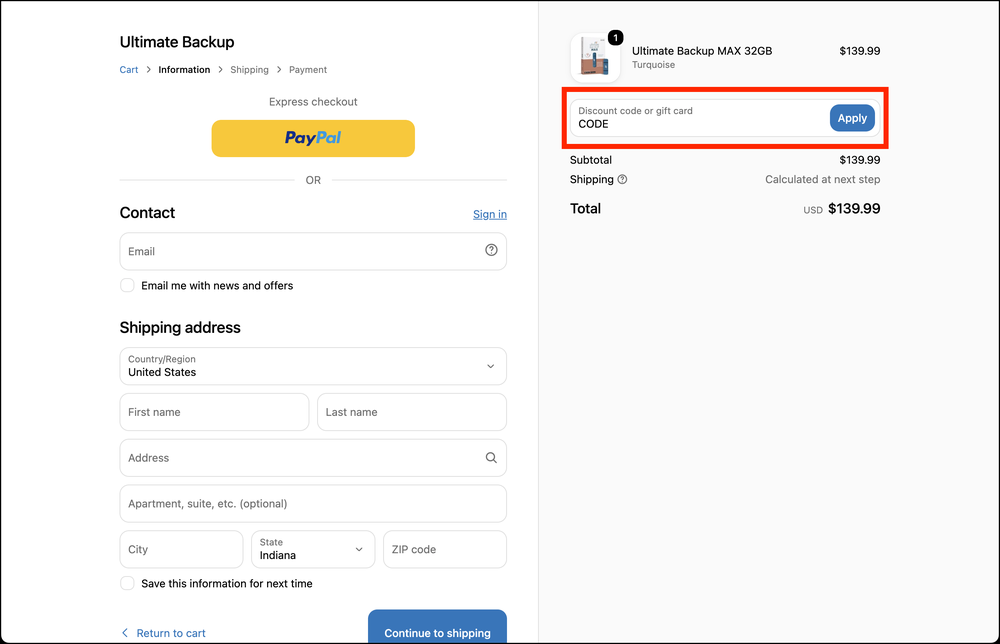 Checkout > Discount code (computer)