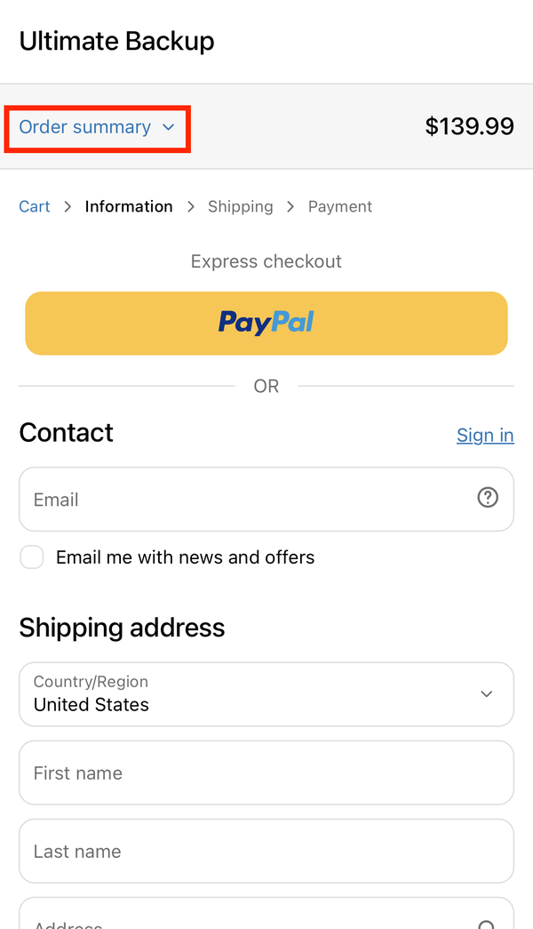 Checkout > Order summary (phone)
