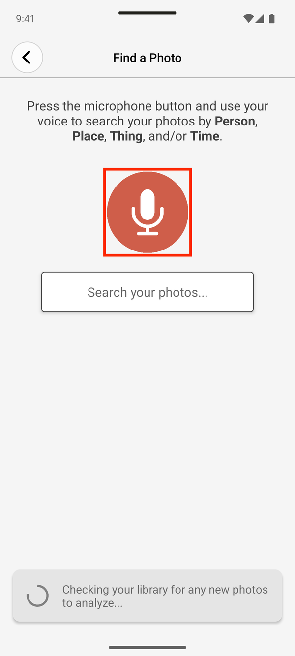 Find a Photo, with the microphone button highlighted