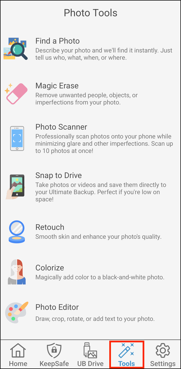 Photo Tools with the Tools tab highlighted