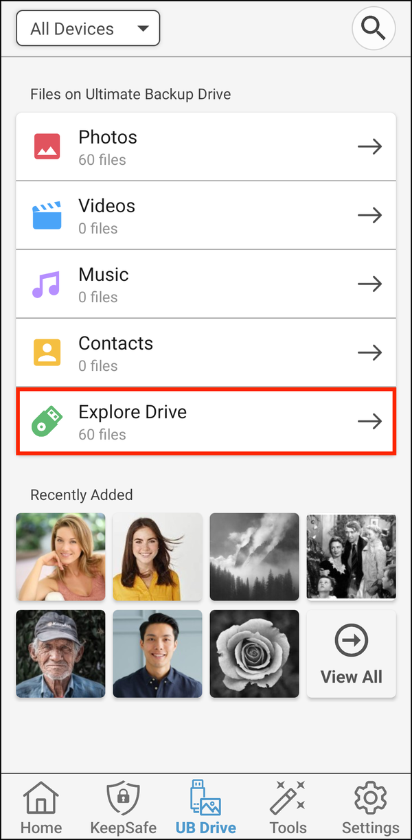 UB Drive with Explore Drive highlighted
