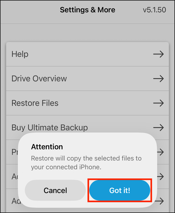 The Restore prompt with Got it! highlighted