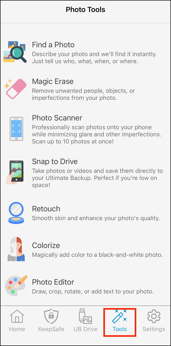 Photo Tools with the Tools tab highlighted
