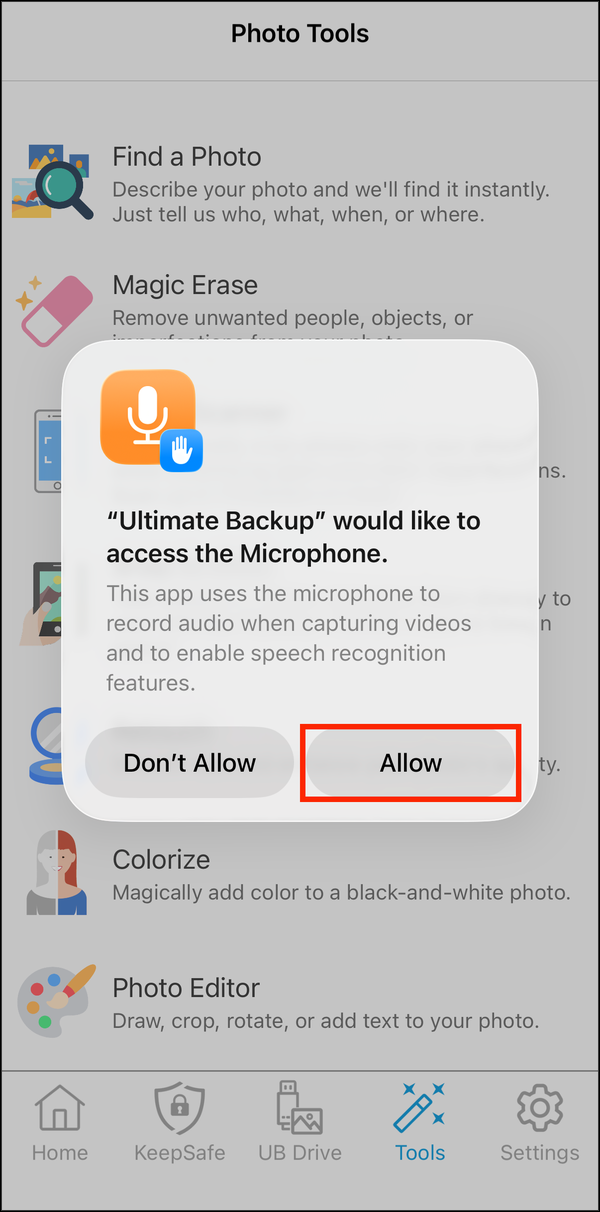 Microphone permission prompt with Allow highlighted
