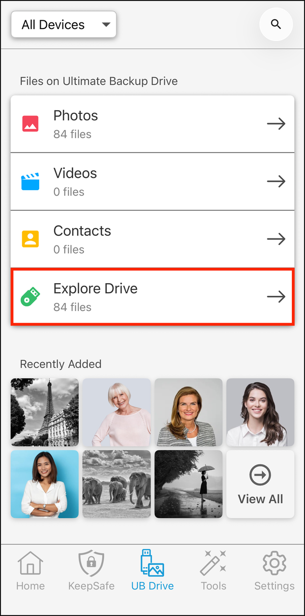 UB Drive with Explore Drive highlighted