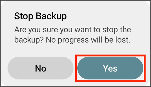 Stop Backup alert with Yes highlighted