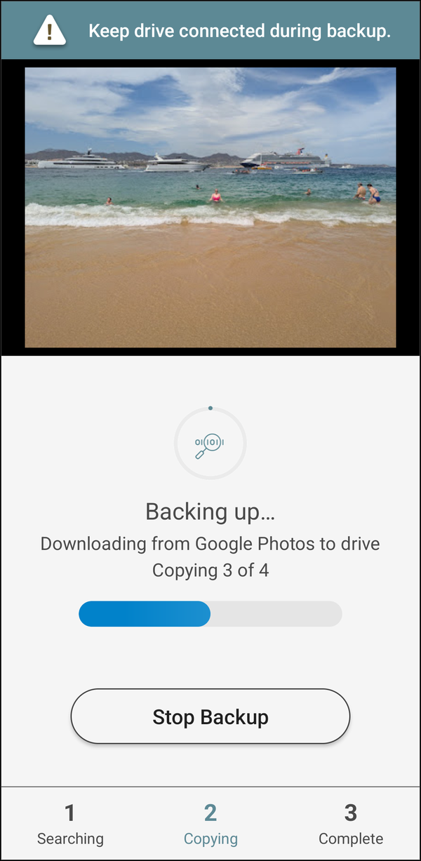 Backing up, downloading from Google Photos to the drive